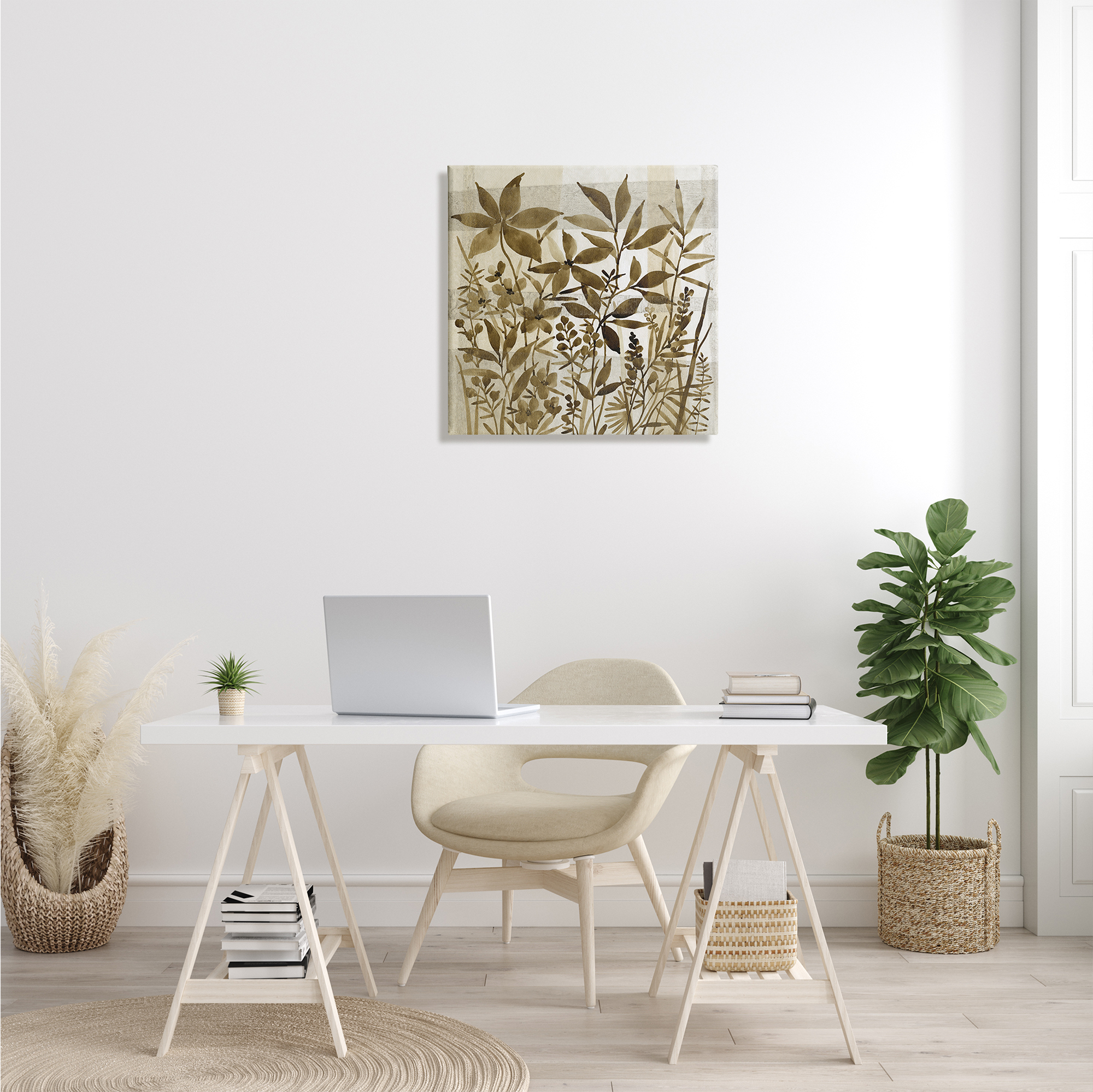 Stupell Industries Vintage Wildflower Field Abstraction Brown Tan Plaid Botanical & Floral Painting Gallery Wrapped Canvas Print Wall Art, 24 x 24