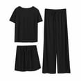 thumbnail image 2 of GZWYHT Lounge Sets for Women Womens Pajama Sets Pajamas Set The Round Neck Three Suit Loose Fashion Leisure Home Wear Loungewear Sets Woman Comfy Sets for Women Clothing Black L, 2 of 4