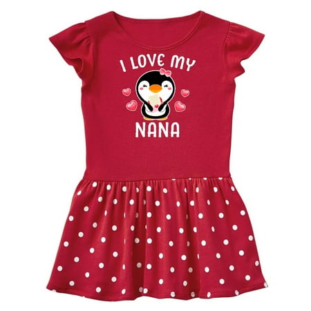 

Inktastic I Love My Nana with Cute Penguin and Hearts Gift Baby Girl Dress