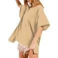 thumbnail image 5 of loopsun Plus Size Tops for Womens,Womens Summer Tops,Women's Loose Casual Solid Color Irregular Design Short Sleeved Top Khaki S, 5 of 5