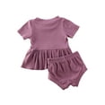 thumbnail image 5 of Franhais Baby Girls Solid Color Clothes Set, Ruffle Hem Short Sleeve O-neck Tops + Drawstring Shorts for Summer, 5 of 6