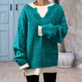 thumbnail image 2 of Vedolay Cropped Sweater Women's V Neck Long Sleeve Pullover Casual Lapel Collar Knit Sweaters,Blue M, 2 of 3