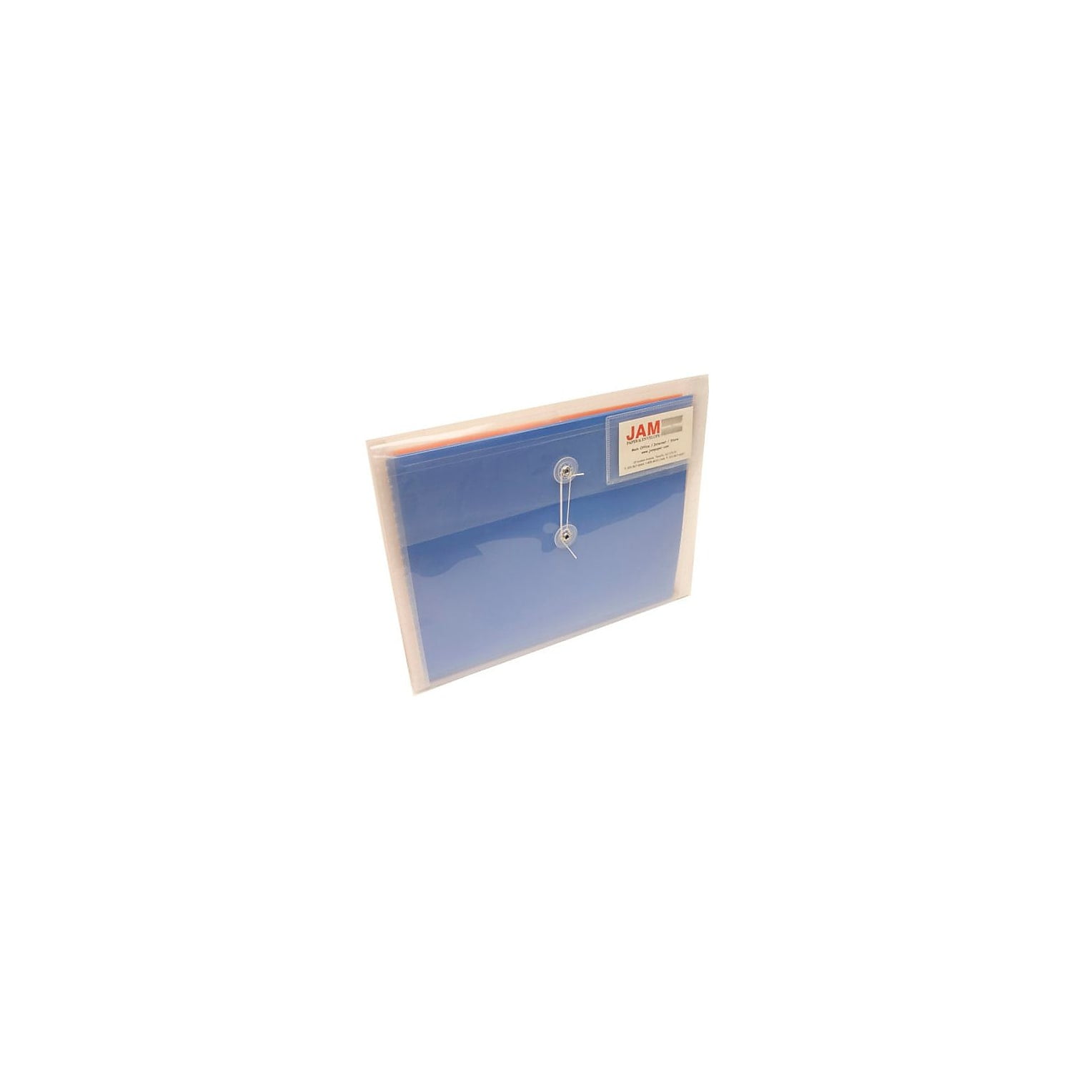 JAM Paper Plastic Envelopes, 12.8x10.5x1.5, 12/Pack, Clear with 2 Dividers, Button String, Letter Booklet