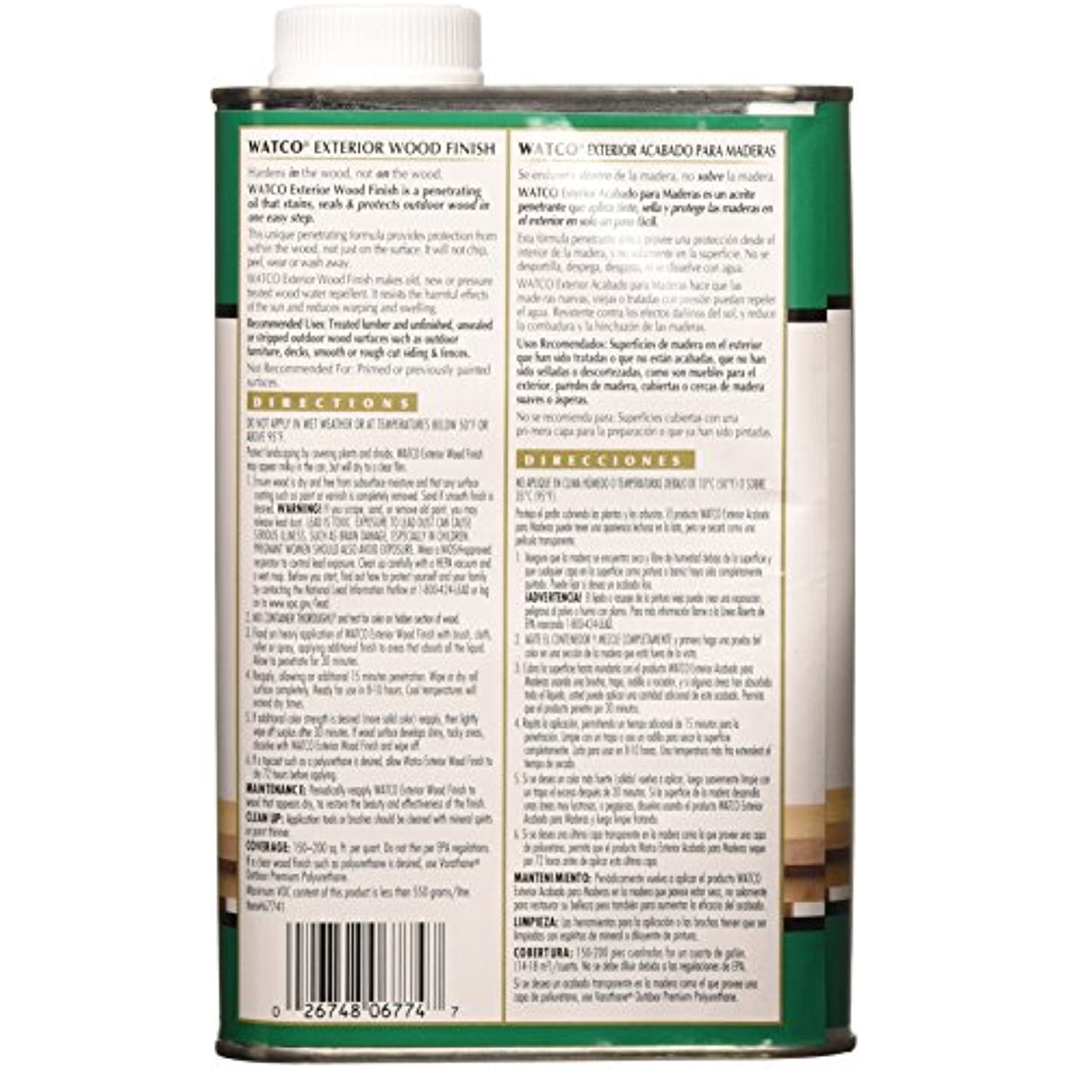 Watco 67741 Exterior Wood Finish, Quart, Natural
