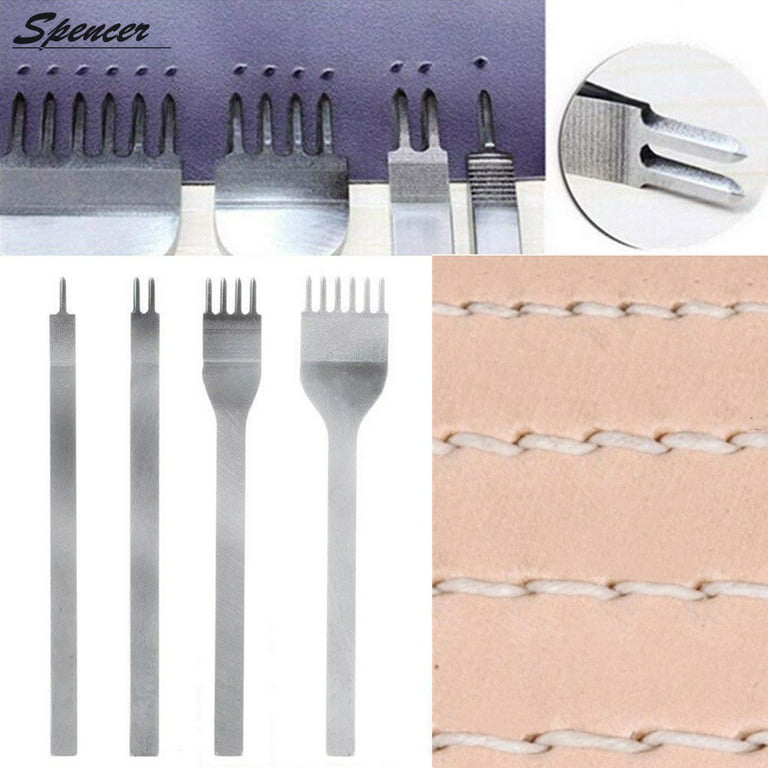 Steel Leather Stitching Punch, 2/4/6 Prong Row Hole Punch Diamond Lacing  Stitching Chisel Set, Leather Pricking Iron(1 Set Of 3pcs, Silver)