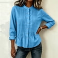 thumbnail image 5 of CHGBMOK Women's Fall Tops Crew Neck Long Sleeve Shirts with Button Down Casual Pleated Blouses, 5 of 6
