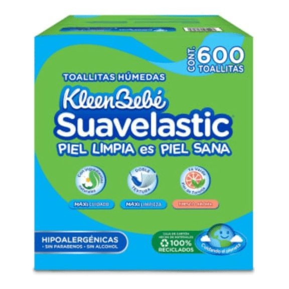 toallitas humedas suavelastic kleenbebe caja con 6 paquetes de 100pz.