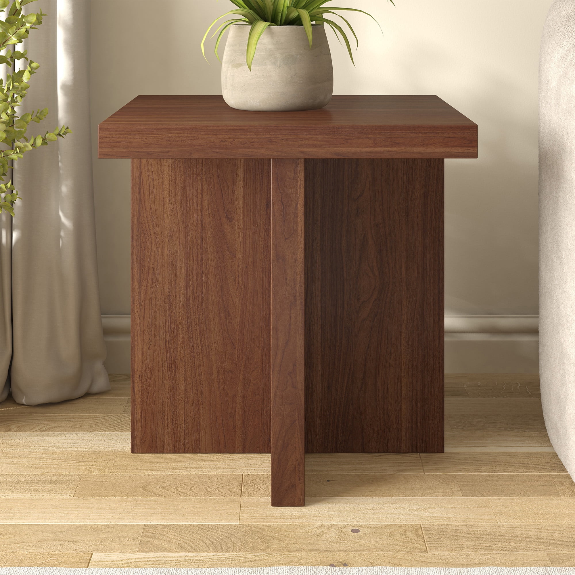 Evelyn&Zoe Elna 22" Wide Square Side Table in Satin Walnut