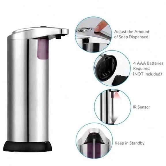 Touchless Stainless Steel Handwash Dispenser, Automatic Wall-Mounted Soap Dispenser for Bathroom, Kitchen, Office, School, and Cafe