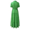 thumbnail image 4 of VUPSGEZ Women Dress Stripe Print Turn Down Collar Short Sleeve High Rise Maxi Dress (Green,M), 4 of 6