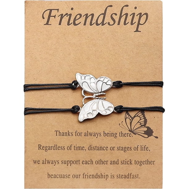 Pulsera de la amistad de mariposa para mujeres y niñas, 2 mejores amigas, pulsera de mariposa Bff, regalos de cumpleaños de relación de larga distancia