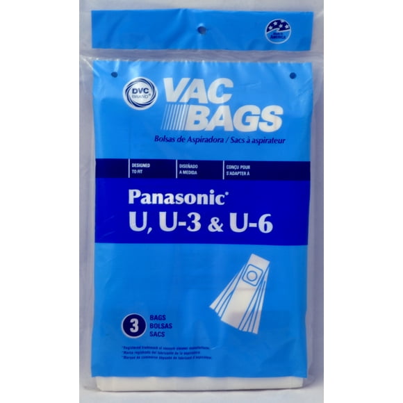 Panasonic Upright Vacuum Cleaner Bags, DVC Replacement Brand, designed to fit Panasonic Types U & U-3, 3 bags in pack