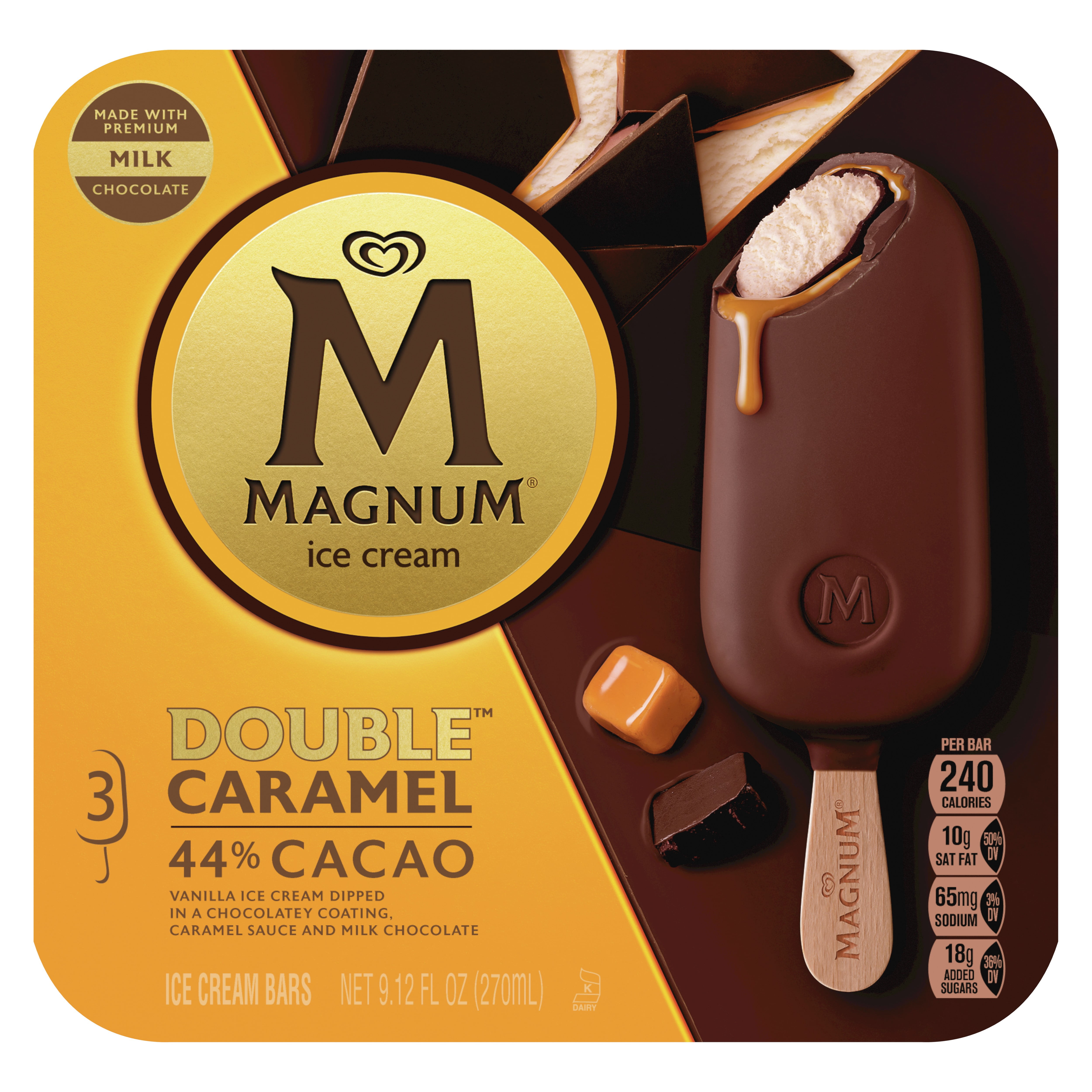 Magnum Double Caramel Vanilla Ice Cream Bars Frozen Desserts, 3 Count
