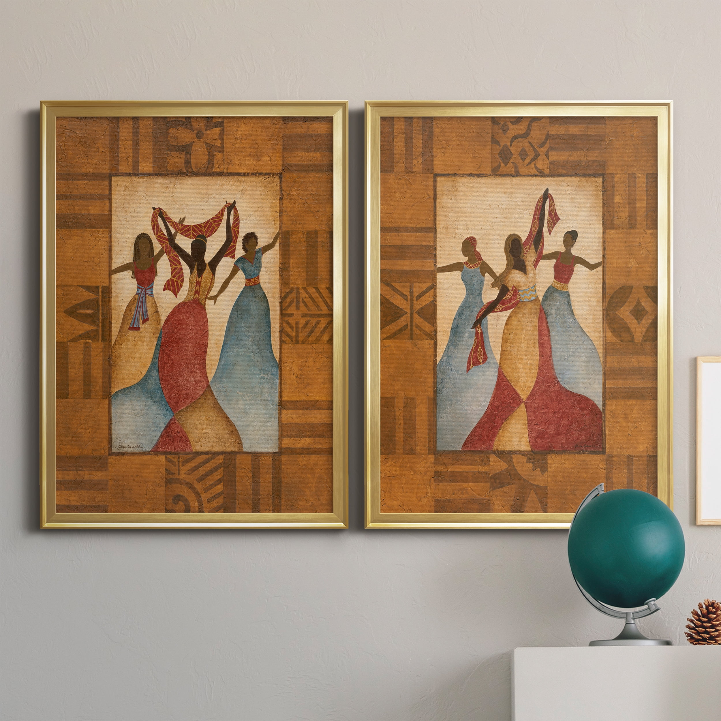 2 Piece Set Rhythm Premium Framed Canvas - Ready to Hang - 26.5 x 36.5 Each - Gold Frame