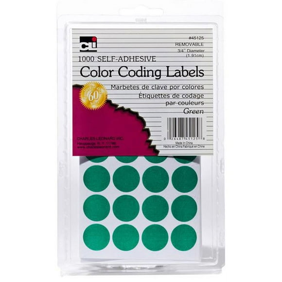 Charles Leonard CHL45125-12 Étiquettes de Codage Couleur, Vert - Lot de 12