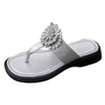 thumbnail image 5 of Rokment Women's Sparkly Rhinestones Flower Dress Slides Sandals Classic Fashion Casual Leather Square Toe Flip Flops Flat Comfortable Chunky Low Heel Walking Dressy Slip on Silver Size 6.5, 5 of 6