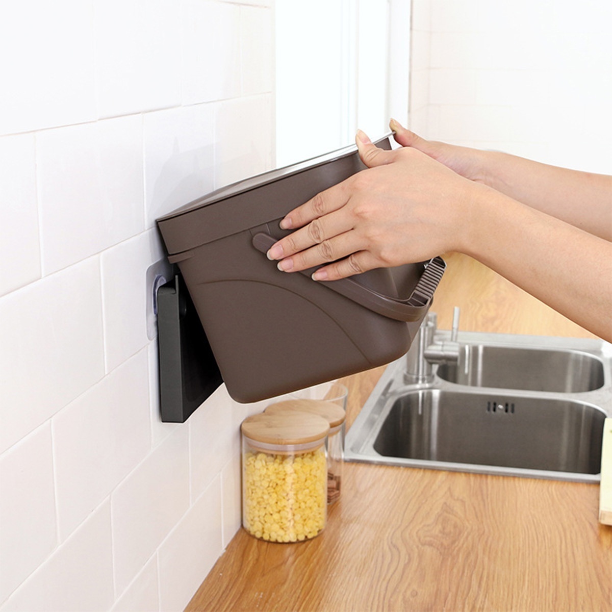 WallMounted Kitchen Trash Bin with Portable Lid Storage Bin Suitable
