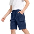 thumbnail image 4 of Zwiiyzr Kids Boys Half Cargo Shorts Solid Color Loose Kids Casual Shorts Active Summer Clothes with Pockets Dark Blue, 4 of 8