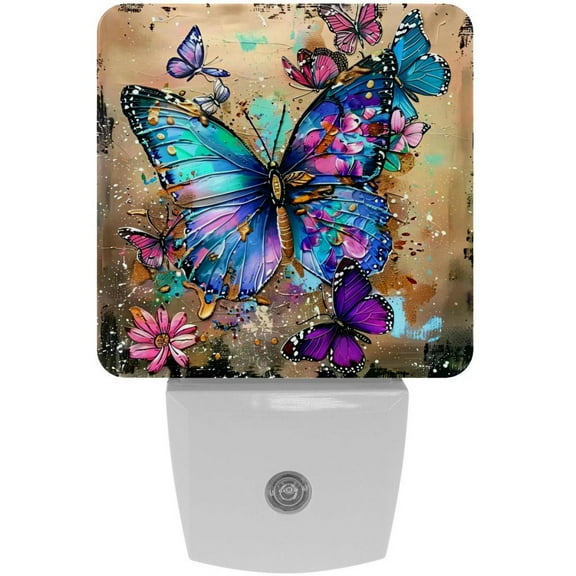 PhooArto Colorful Butterfly Art Plug in LED Night Light Auto Sensor Dusk to Dawn Decorative Night for Bedroom, Bathroom, Kitchen, Hallway, Stairs, Baby's Room, Energy Saving
