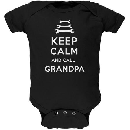 Father's Day Keep Calm & Call Grandpa Black Soft Baby One Piece