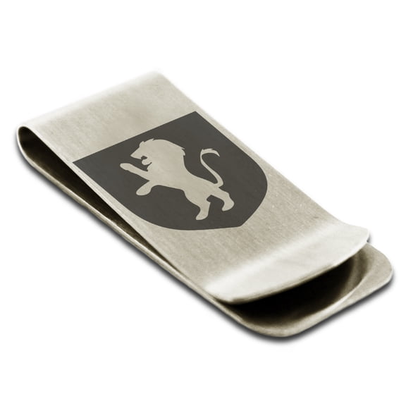 Stainless Steel Lion Courage Coat of Arms Shield Engraved Money Clip Credit Card Holder