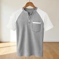 thumbnail image 4 of Mens Short Sleeve Henley Shirts Casual Waffle Knit Colorblock Raglan T-Shirts, Summer Leisure Lounge Tops with Pocket Quick Dry Breathable Outdoor Fashion Tee, 4 of 7