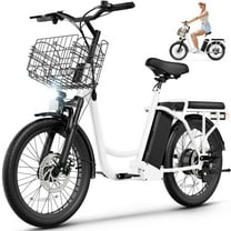 Caroma Peak 560W Electric Scooter with Seat for Adults, 15 Miles Range, 20MPH Top Speed, 20" X1.95"Off-Road Tires, Removable Battery, Electric Bicycles for Commuting with Basket, White