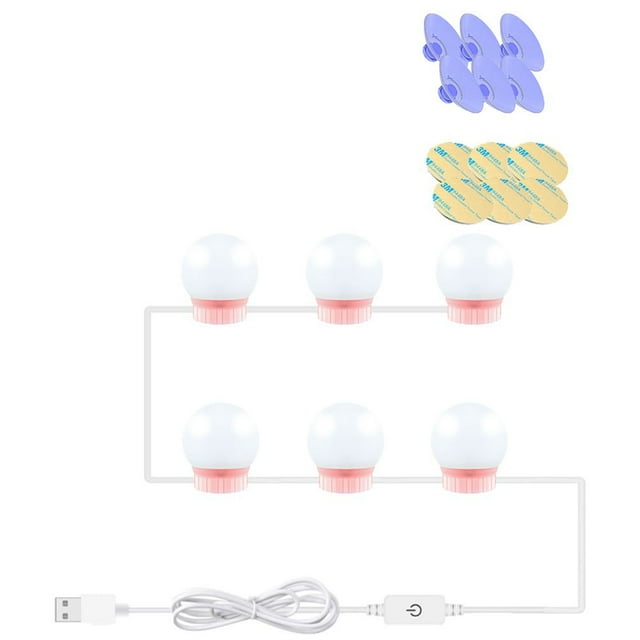 LED USB Makeup Mirror Light Bulb Pink Hollywood Vanity Lights Touch Control Stepless Dimmable Lamp 2/ 6 /10/14 Bulb Bedroom ,Widely Use