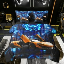 Feelyou Speed Sports Lover Bedding Comforter Set 7 Pieces for Child, Fashion Automobile Full Bedding Set, Neon Stripes Lines Reversible Fitted Sheet Flat Sheet, Lightweight Room Decor