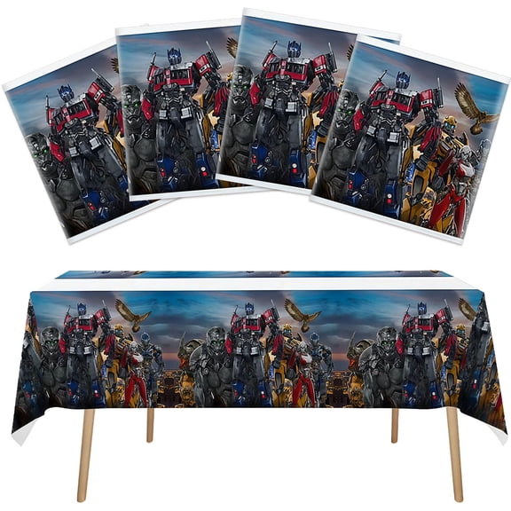 4PCS For Transformers Themed For Optimus Prime Birthday Tablecloth, Waterproof Disposable Table Cover 70.9×42.5 Inches for Party Celebration Decorations and Supplies for Boy Girls