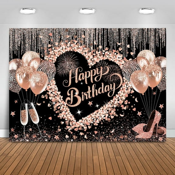 Women Happy Birthday Backdrop Pink Glitter Balloon Girls Birthday Background for Women Party Decorations Photo Booth Props (7x5ft)