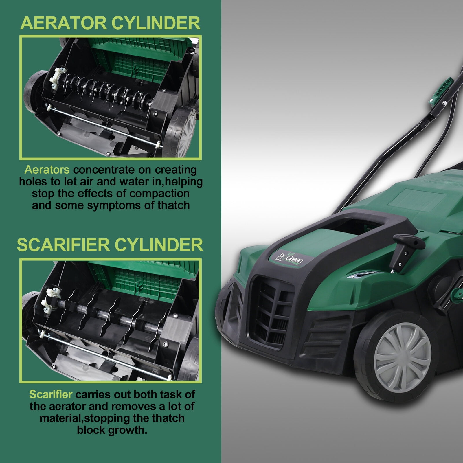 Garden Scarifier, 2-in-1 16INCH Dethatcher Scarifier,15 Amp Electric Lawn Dethatcher,Removable Collection Bag extra large 58QT,