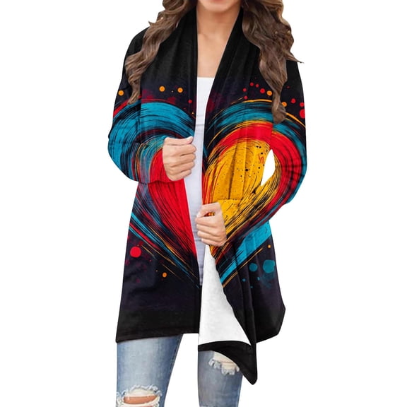Wowcloth Woman's Casual Long Sleeve Cardigan with Valentine's Day Print for Daily Use and Romantic Wears