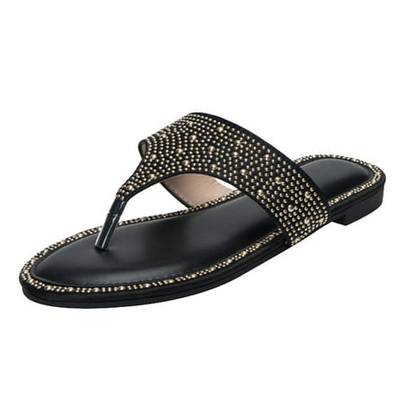 

KaLI_store Shoes for Women Women s Sandals Summer Flat Thong Cross Strappy Sandals Trendy Roman Shoes Black
