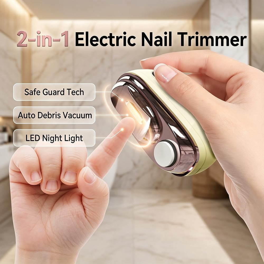 Madrid Wind Electric Nail Clipper, 2-in-1 Smart Electric Nail Clipper & Polisher – Anti-Pinch Safety & LED Light
