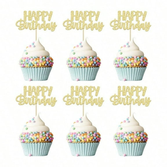 24Pcs Happy Birthday Cupcake Toppers Gold Glitter Celebrating Birthday Cake Picks Shower Birthday Party Decoration plies