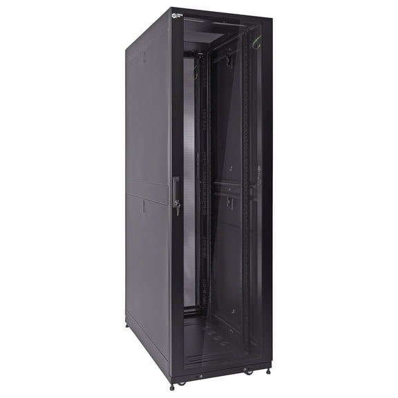 NavePoint 42U Server Cabinet 1000mm Deep with Locking Glass Door and Removable Side Panels - 42U Rack Cabinet with Fan Compatible Top, Black
