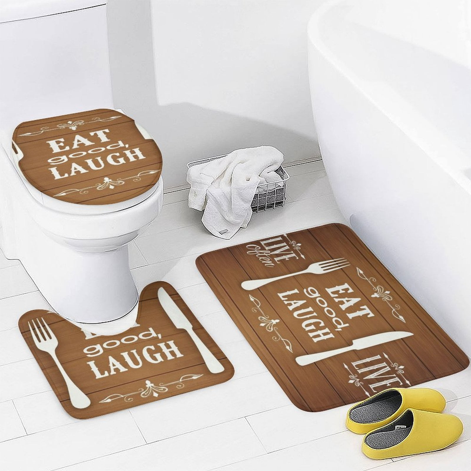 Live Eat Laugh Art Print Shower Curtain Waterproof Bathroom Curtain Set with Hooks Home Decor Bathroom Curtains 4pcs
