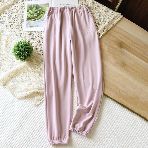 asjyhkr Pajama Pants Women Fleece Lined High Waist Elastic Jogger Casual Thermal Comforty Homewear Lounge Sleepwear Pants with Pockets