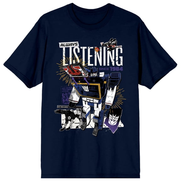 Transformers I Should Be Listening Men's Graphic Tee - Soundwave Character Collage Short Sleeve Crewneck T-Shirt-XXL
