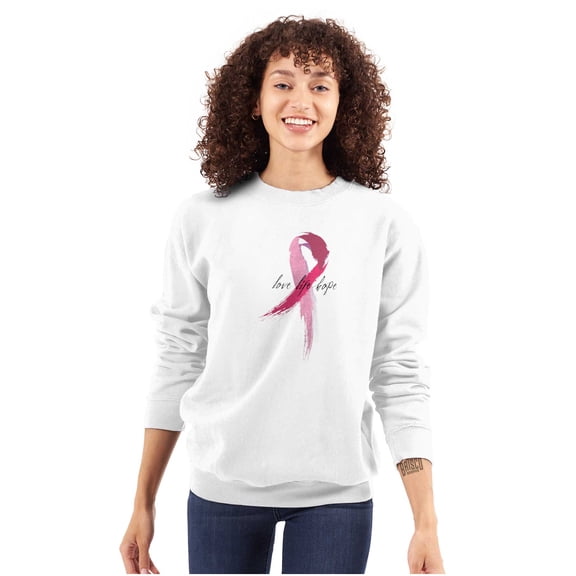Love Life Hope Breast Cancer Aware Women Crewneck Sweatshirt Brisco Brands S
