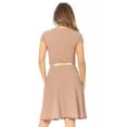 thumbnail image 3 of Women's Casual Solid Short Sleeve Ribbon Belted Flared A Line Swing Dresses, 3 of 6