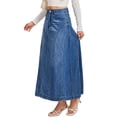 thumbnail image 4 of INSPIRE CHIC Women's Jean Maxi Skirt Casual High Waisted Distressed Wash A Line Swing Long Denim Skirts M Sky Blue, 4 of 6