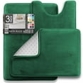 thumbnail image 3 of 3 Piece Bathroom Rugs Bath Mat Set, Velvet Memory Foam Bath Mats, Non-Slip PVC Backing Washable Bath Rugs, Quick Dry, Includes Large, Small, Contour Mats, Green, 3 of 6
