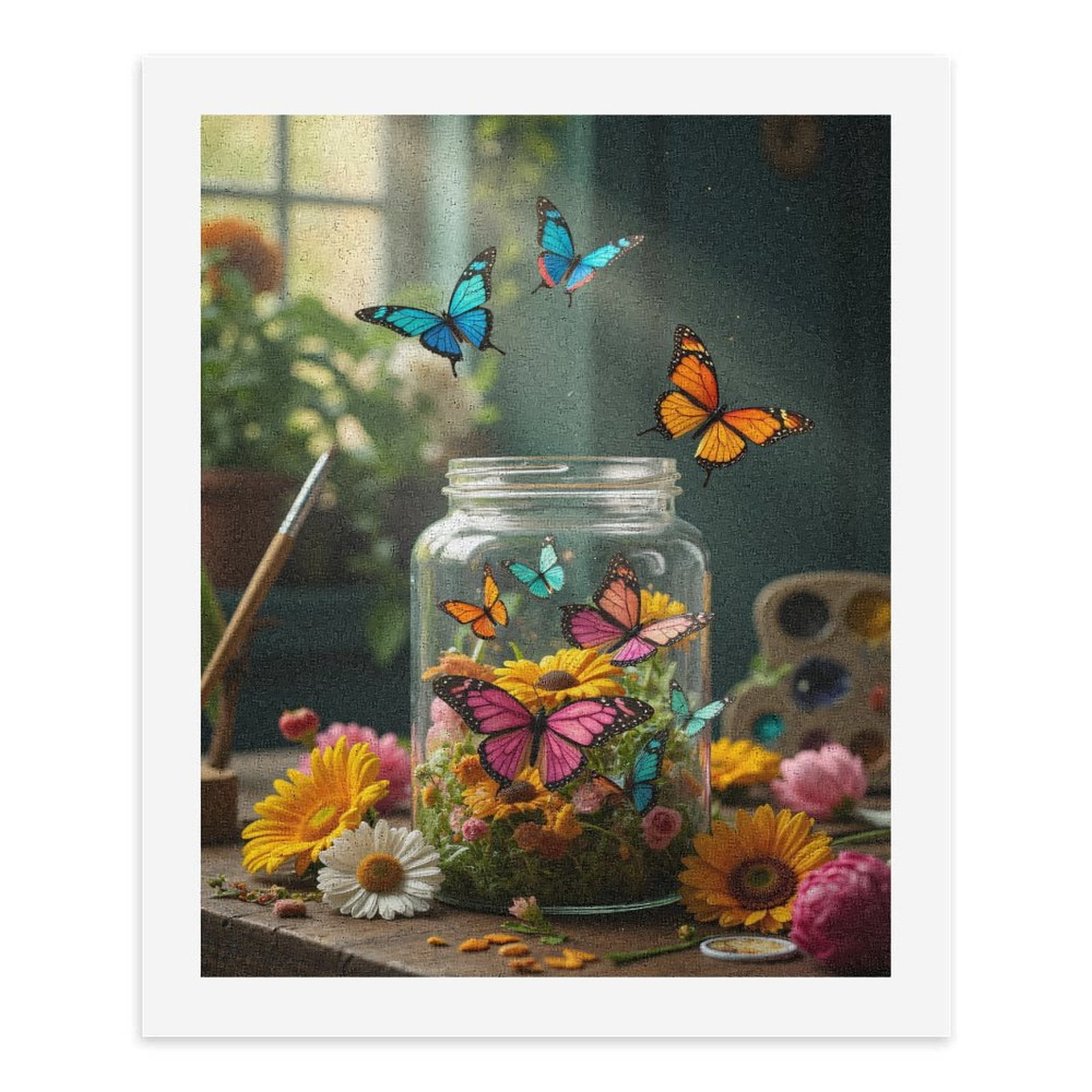 Paint by Numbers Kit for Adults, Butterflies In Glass Jar Garden Paint by Numbers, Easy Paint by Numbers Kit for Adults Beginner, DIY Adult Paint by Number Kits on Canvas, Home Decor