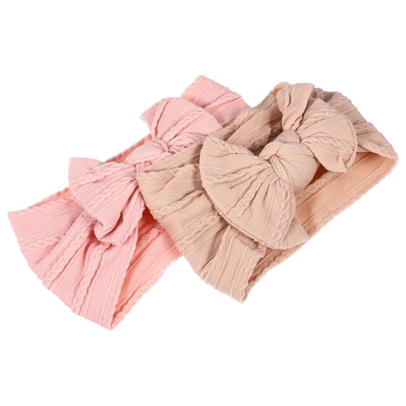 RENACLIPY 2-Pack Newborn Baby Headbands Nylon Bow Hair Accessories Soft Comfortable Khaki for Everyday Wear