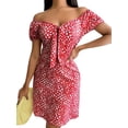 thumbnail image 1 of ORQ Women Summer Short Sleeve Printed Floral V-Neck Off Shoulder Dress, 1 of 4