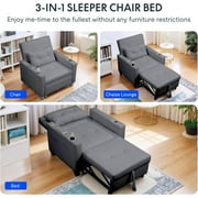 FLEXISPOT Convertible Sleeper Chair Bed, Pullout Small Sleeping Chair w/Adjustable Backrest, Pillow, Side Pockets, USB, Cup Holders, Pull Out Sofa Bed for Living Room
