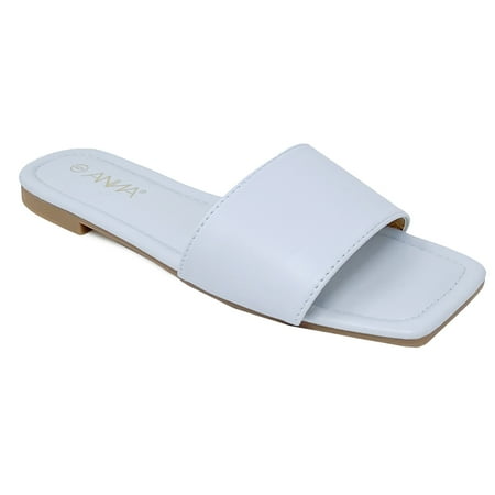 

SNJ New Women s Single Band Strap Flat Square Toe Open Slide Sandal