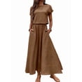 thumbnail image 6 of Women 2 Piece Outfits Skirt Set Summer Casual Cap Sleeve Crop Tops Maxi Dress Sets with Pockets Dark Brown M, 6 of 9